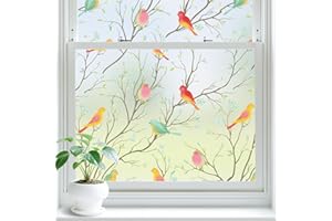 ‎LIFETREE Lifetree Fensterfolie Blickdicht, Selbsthaftend Milchglasfolie, Sichtschutzfolie Fenster, Sonnenschutzfolie Statisch Haftend Anti UV Dekorfolie Vogel für Wohnzimmer und Büro 44.5 * 200cm