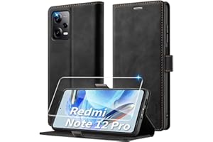 Focusor Funda para Xiaomi Redmi Note 12 Pro 5G con Protector de Pantalla,Funda Cuero PU para Xiaomi Note 12 Pro 5G,Cáscaras Protector con Bloqueo RFID, Soporte Plegable, Ranura para Tarjeta,Negro
