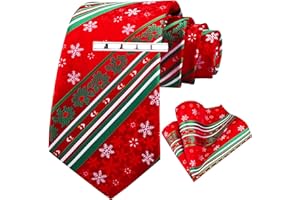 Gusleson 3.15"（8cm） Christmas Tie For Men Festival Pattern Necktie and Pocket Square tie clip Set