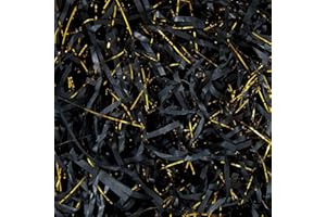 KYEDGC 200g Hamper Stuffing Filler, Red Shredded Tissue Paper, Raffia DIY Hamper Filling Filler Glitter Paper Shreds Box Basket Filling Grass Craft Ribbon for Birthday Party Supplies (Black)