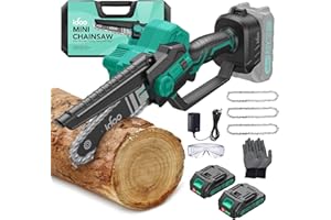 Mini Kettensäge mit Akku, iDOO 6 Zoll Mini-Kettensäge Elektrisch 2 Akku 2000 mAh, 3 Ketten, Handkettensäge für Gartenschere mit Safety Lock, Powerful Motor for Wood Cutting, Green