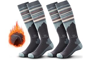 RIOROO 2 pary skarpet narciarskich z wełny merynosów, dla kobiet i mężczyzn, grube skarpety termiczne na zimną pogodę, wysokość do kolan, oddychające, szybkoschnące, z konstrukcją OTC, antypoślizgowe ściągacze