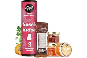 ‎GEPP'S Gepp’s Feinkost Geschenkset “Naschkatze” I 3 Mini-Marmeladengläser als Probierset in den Geschmacksrichtungen Litschi-Guave-Mango, Aprikose-Yuzu & Feige I Gourmet Weihnachts-Geschenkset