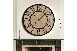 Mee 2ou Reloj de Pared Grande Salon Vintage y Moderno 40 cm / 16 Pulgadas, Silencioso sin Tictac, Funciona con Pilas, Reloj de Pared de Madera Decorativo para Dormitorio, Cocina, Granja y Oficina