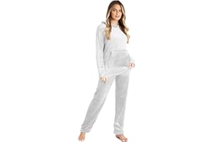 CityComfort Schlafanzug Damen Lang Flauschig Warm Winter Fleece Pyjama Damen Hausanzug Kuschelig
