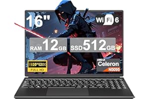 NOTODD Ordenador Portátil 16 Pulgadas Celeron N5095 Up to 2.9Ghz, Portátil Win 11 con 5G WiFi 12+512GB SSD Expansión 1TB, BT 4.2 Mini Puerto Multimedia Portatiles Ventilador Refrigeración 1920*1200-Negro