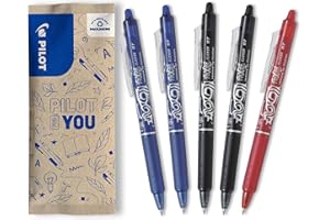 PILOT - Caja de 5 Frixion Ball Clicker - Bolígrafo retráctil borrable con tinta termosensible - Rollerball recargable y ergonómico - 2 Azul, 2 Negro, 1 Rojo - Punta Media