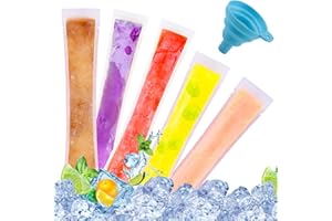 dellyy Popsicle Taschen, 100 Stück Eis Am Stiel Taschen, Wassereis Tüten Wiederverwendbar, Wassereis Selber Machen Formen mit Trichter für Joghurt, Fruchtsaft, Eiscreme, Süßwaren