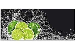 ARTland Spritzschutz Küche aus Alu für Herd Spüle 120x50 cm (BxH) Küchenrückwand mit Motiv Essen Obst Früchte Limette Eiswasser Modern Dunkel H9KL