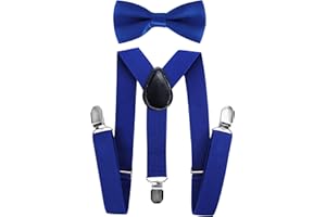 axy Kinder Hosenträger mit Fliege Set für Kinder 1-7 Jahre alt, Y-Form, 3 Clips - Uni Farben Jungen Hosenträger