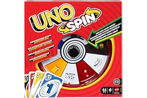 Mattel Games UNO Spin Juego de cartas para niños, adultos y noches en familia, juego clásico con ruleta y nuevas reglas y desafíos, actividad para días de lluvia, JGR00