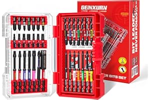 GEINXURN Professionnel Coffret de 35 Embouts de Tournevis, inclus (Torx, PH, PZ, SL, Hex) Embout de Vissage Visseuse en Acier S2 Tige Hexagonale 1/4", Porte-embout de 75mm, avec Boîte de Rouge