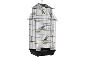 PawHut Cage à Oiseaux Design Maison mangeoires perchoirs 3 Portes Plateau excrément Amovible + poignée Transport 50,5 x 41 x 104 cm Noir