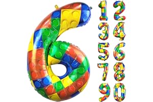 CHANGZHONG® Baustein Geburtstag Ballon Zahl 6 in Farbe Riesen Folienballon Helium luftballon für Mädchen Jungen Geburtstag Party Dekoration Supplies