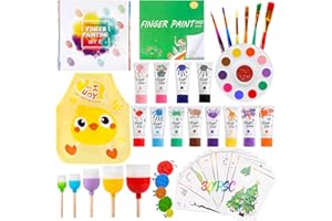 AQXONG Pittura a Dita Lavabile per Bambini, 56 Pcs Set da Pittura per Bambini, Kit per Pittura con le Dita Non Tossico, Pigmenti Lavabili per Bambini con 12 Colori di Pigmenti, Alta Capacità（60ML）