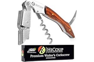 HICOUP KITCHENWARE Cavatappi di HiCoup - Cavatappi, apribottiglie e tagliacapsule professionale tutto in uno, in legno di Sandalo naturale, la scelta preferita di sommelier, camerieri e baristi in tutto il mondo