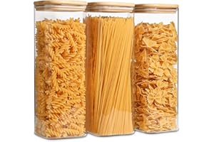 ComSaf Barattoli Vetro con Coperchio Ermetico, 3 Pezzi da 2,1 L, Barattoli Vetro Quadrati per Alimenti, Ideali per Cucina e Dispensa, Perfetti per Pasta Lunga, Riso, Legumi e Zucchero