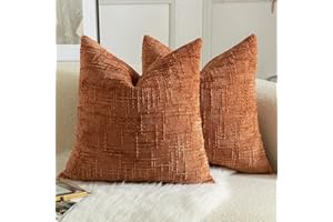 Mandioo Pack of 2 Solid Decorative Soft Chenille Burnt Brick Cushion Covers 45x45cm 18x18 Inch Lumbar Accent Solid Throw Pillow Case Soft Cozy Luxury Pillow Covers for Sofa Couch Bedroom