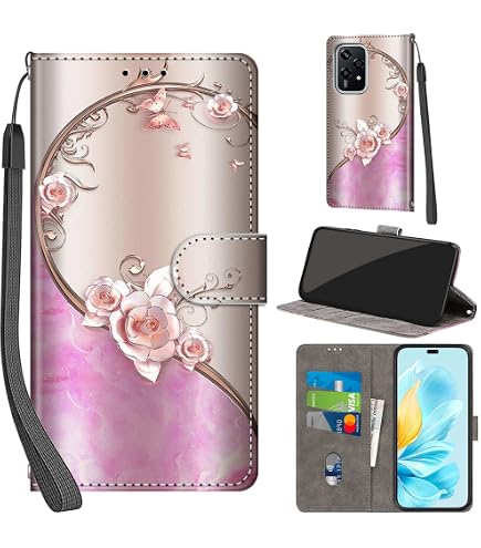 Custodia A Libro Portafoglio Per Honor 200 Lite, In Pelle PU Con Slot Porta Carte E Supporto Regolabile, Chiusura Magnetica, Rosa - 3