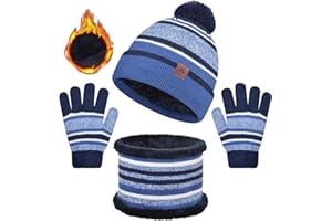 heekpek Berretto Sciarpa Inverno Berretto Scaldacollo Guanti Set Scaldacollo Set sciarpa cofano unisex Caldo Pile Lavorato a Maglia Con Adorabile Pompon Soffice 3-6 Anni