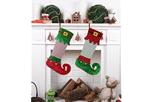 SUVEK 2 Stück Weihnachtsstrumpfe Elfen Groß, Nikolausstrumpf Personalisiert, Nikolausstiefel Aufhängen Weihnachtssocken Deko zum Befüllen, Christmas Stockings Dekoration für Kamin Weihnachtsbaum Wand Treppe