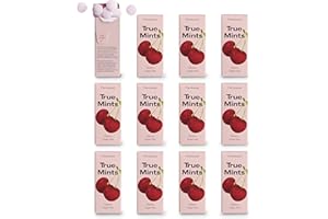 TRUE GUM True Mints Cherry Flavour (12-pack) - Sugar Free Mints - Xylitol Mints - Fruit Pastilles - Sugar Free & Plantbased Travel Sweets with Natural Flavours