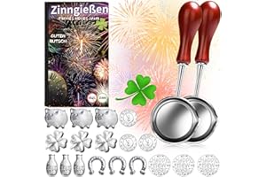 CHALLEY-YOKI Set di 20 versamenti di stagno, con 18 versamenti di stagno e 2 cucchiai per la divinazione di Capodanno, in stagno, sana alternativa al piombo per giochi di feste, Capodanno, regali di Capodanno