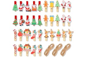 KIESWAN 35 unidades pequeñas pinzas de madera para Navidad, mini pinzas para la ropa para calendario de Adviento, pinzas decorativas de madera, pinzas de Navidad, tarjetas postales, bolsas de papel
