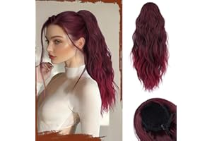 ‎SOFEIYAN Sofeiyan Pferdeschwanz Haarteil mit Kordelzug Wellig Lockig Ponytail Extension 45 cm Beach Pferdeschwanz Zopf Extension Synthetisches Haarteil für Damen, Schwarz gemischt Burgund