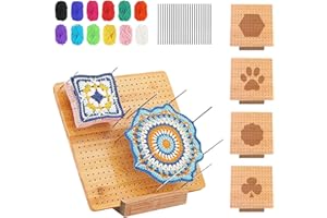 BESTYIJO Blocking Board for Crochet, Wooden Crochet Blocking Board and 24 Pins, Wooden Knitting Blocking Mat with 12 Colored Yarn, Blocking Boards for Crochet and Knitting Projects, Chrismas Gifts for Famliy