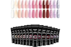 ‎PHOENIXY Phoenixy Poly Nagelgel Set 14 Farben Klar Nude Rosa Poly Nägel Gel Geschenk für Frauen 15ml