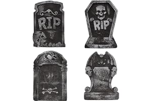TRIXES 4st Halloween gravstenar i skum RIP | Slitna gravstensrekvisita för inom- & utomhusbruk, perfekt för skräckdekor, spök