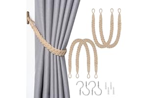 Pretty Jolly Vorhang Raffhalter aus natürlichem Baumwollseil, eleganter, dekorativer Vorhang-Raffhalter im Boho-Stil, weiche, handgewebte Seil-Vorhanghalter für Zuhause und Büro, Dunkelbeige, 4 Stück