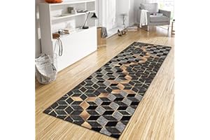 ‎WTHYGB WTHYGB Teppich Läufer Flur Küche 70x500 cm, Modern rutschfest Waschbar Dauerhaft Küchenläufer Flurläufer, Lang Polyester Dunkelblau Gold Teppichläufer für Korridor, Schlafzimmer, Innen Wohnzimmer