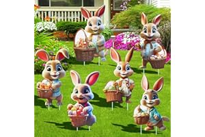 Jognee 6 Stück Osterhasen Gartenstecker, Ostern Hof Schild Dekora, Ostern Dekor Hof Zeichen für Frühling Ostern Partei im Freien Kinder Familie Wetterfest Hof Rasen Garten Dekor
