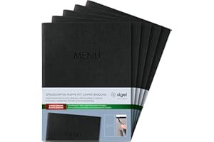 SIGEL SM203 Cartellina portamenù - 1 pezzo - incl. 2 doppie buste trasparenti per 8 pagine - rilegatura a elastico - A5 - nero - 5 pezzi