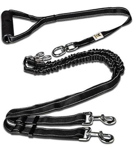 Edipets, Dubbele hondenriem, uittrekbaar, reflecterend, antislip, 360°, zonder klitten, voor twee honden, klein, medium en groot