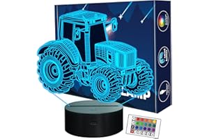 FULLOSUN Tractor 3D Illusion Lamp Birthday Gift Night Light Kids Beside Table Lamp, 16 Colors Auto Changing Touch Switch Desk Decoration Lamps for Boy Men
