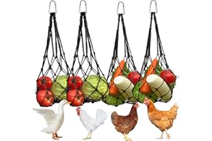 POPSKEETER Pack of 4 Chicken Feeder Net for Hanging, Hanging Food Net for Chickens, Ducks & Geese, Chicken Food Bag with Hooks, Practical Chicken Accessories, Toy for Chickens (Black)