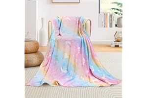 YEQIVO Manta de unicornio para niñas, manta de unicornio que brilla en la oscuridad, manta de unicornio colorida para niños, manta de forro polar suave de 50 x 60 pulgadas