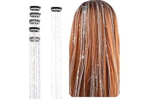 ABEILLO 6 błyszczących pasemek do włosów, 50,8 cm, pasemka z klamrą, dla dziewcząt i kobiet, akcesoria na imprezę