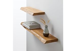 ‎BESTLOFT.DE BestLoft Wandregal Wandboard Regal Wand Schweberegal Holzregal Bücherregal Wandregal Holz kleines Regal Küchenregal Wand Shelf Schweberegal Eiche mit Baumkante Naturkante (60cm)