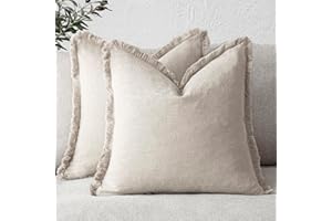 Sunshine smile 2er Set Leinen Kissenbezug mit Fransen,Boho-Kissenbezug mit Quaste 50x50 cm,Neutralen Baumwolle Quasten Kissenbezüge,Dekorative Kissenbezüge,für Sofa Sessel Zuhause Schlafzimmer