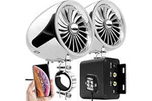 Aileap M150 Sistema de Audio con Amplificador de Moto con AUX, MP3, Radio FM, 4 Pulgadas de Altavoces estéreo Bluetooth Impermeables para Motocicletas ATV UTV RZR (Cromo, Ventilador)