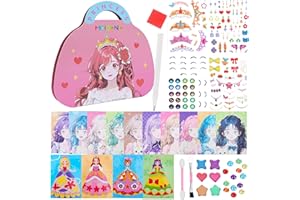 ODIWEN Lavoretti Creativi per Bambini, Libri Adesivi Bambini, Pittura con Diamanti Bambini Tema Principessa, Kit Creativo per Bambini, My Arts & Crafts, DIY Art Craft Set, Album Stickers Vestiti