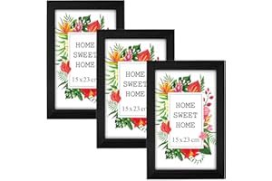 MG Design Lot de 3 Cadres Photo 15 x 23 cm en Bois Massif – Noir, avec Verre Acrylique – à Suspendre ou à Poser, Orientation Verticale ou Horizontale – pour Photos, Affiches, Puzzles