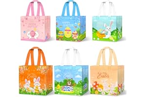 GCSTNN Easter Gift Bags, Gsctnn 6Pcs Easter Bunny Egg Hunt Tote Bags, Reusable Non-Woven Water Resistant Bag with Handles Kids Girls, Easter Treat Bags for Easter Party Supplies Sweets Presents Bags