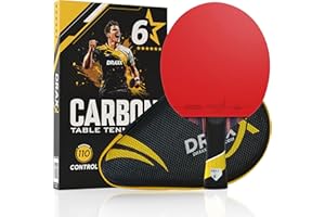 DRAXX SPORTS Raquette de Ping-Pong 6 Étoiles | Raquette Professionnel Carbone Pro épaisse, Maximum de Spin, Mousse Dense 2mm, Housse Offerte | Idéale Débutant à Pro | Entraînement & Compétition