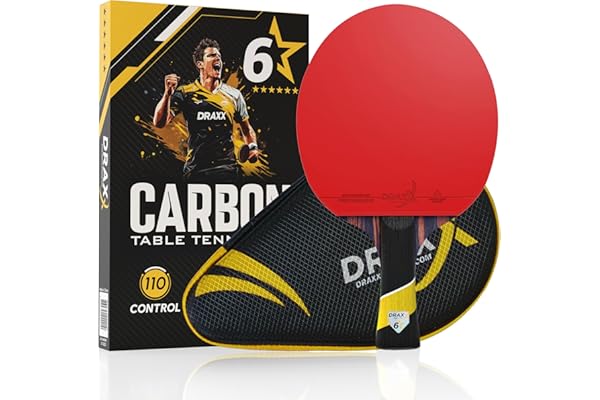 Raquette de Ping-Pong 6 Étoiles | Raquette Professionnel Carbone Pro épaisse, Maximum de Spin, Mousse Dense 2mm, Housse Offerte | Idéale Débutant à Pro | Entraînement & Compétition