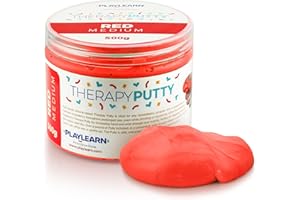 PLAYLEARN Large Tub Therapy Putty Soft/Medium Resistance Squeezable Non-Toxic, Hand Exercise, Colour Coded Red for Adults & Children - 500g (17oz)